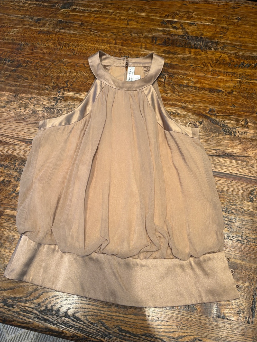 Trina Turk Satin-Trim Cold-Shoulder Blouse in Taupe